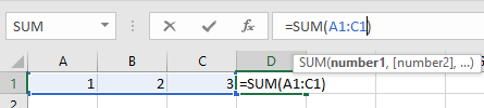 Example of using SUM function in Excel