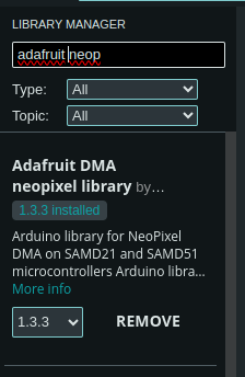 Arduino IDE library manager with Adafruit NeoPixel
