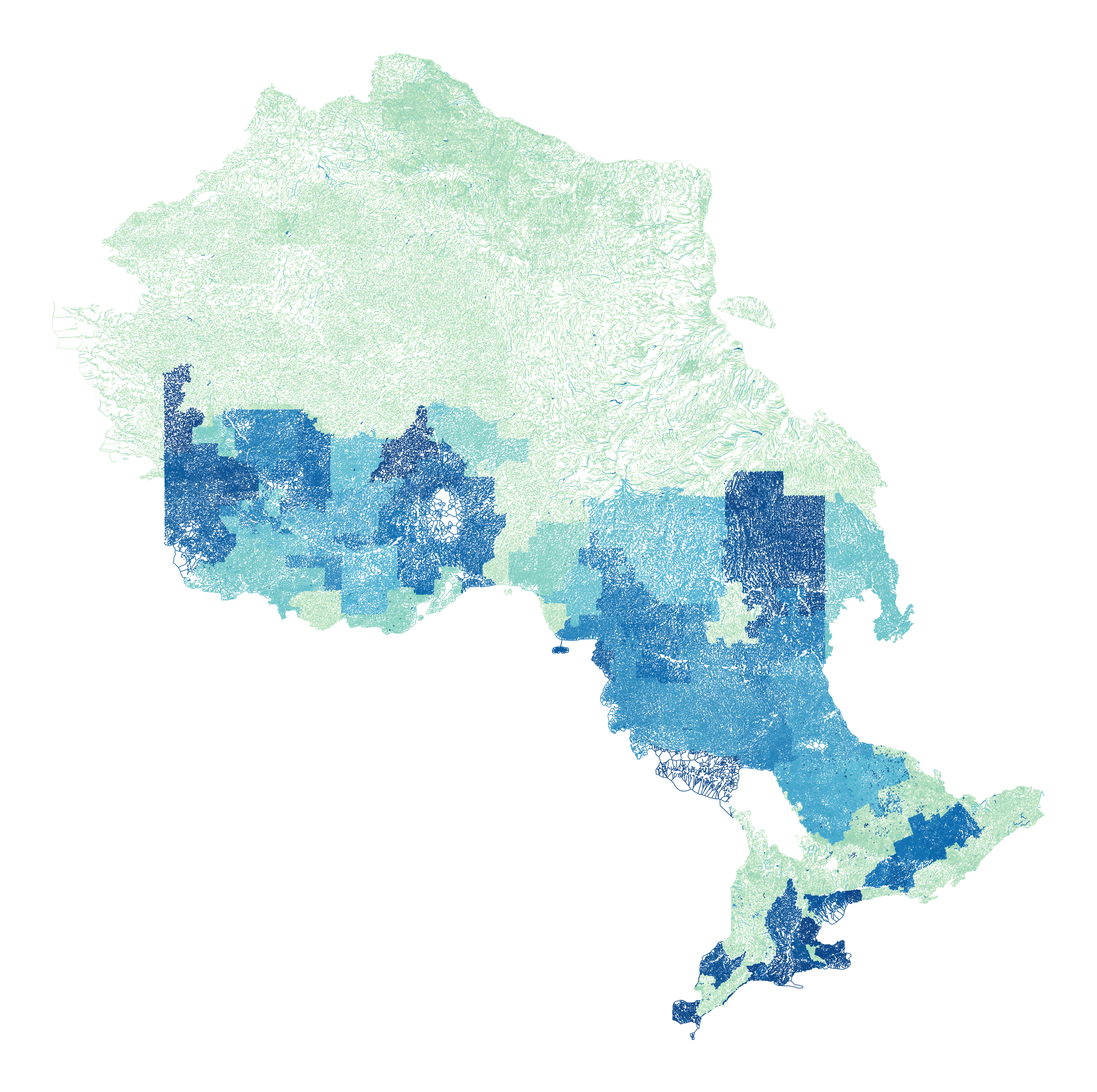 Map of Ontario's watercourses