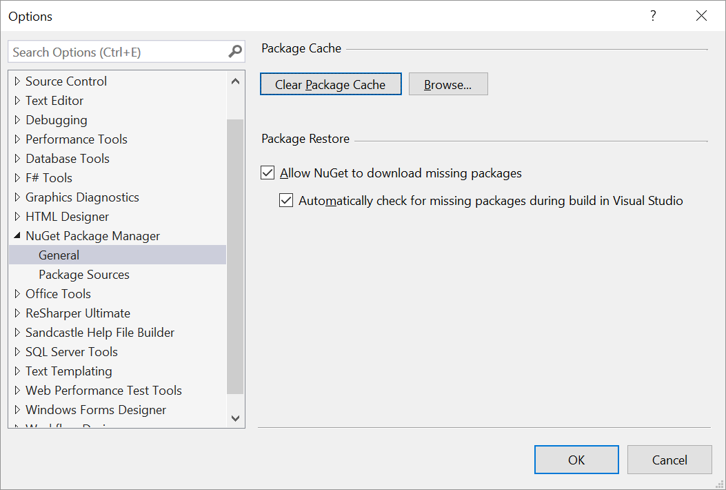 NuGet Package Manager Settings