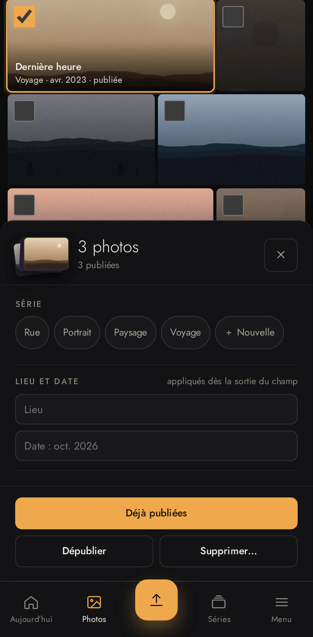 Sélection sur mobile