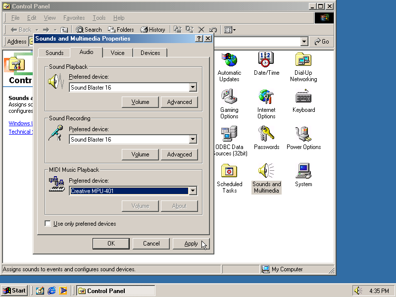 Windows ME MIDI setup