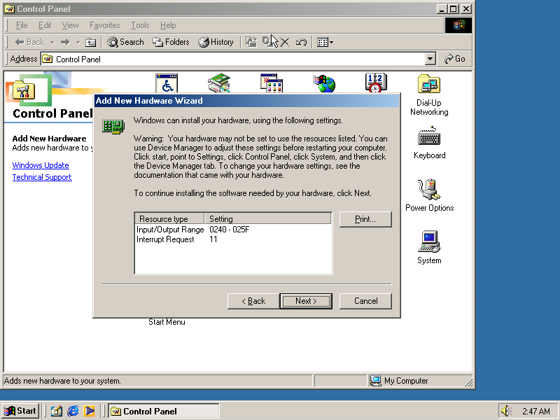 Windows ME Select Device