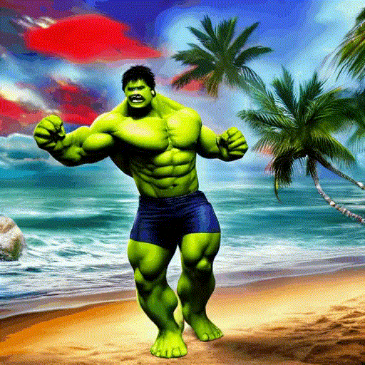 Hulk_is_dancing_on_the_beach,_cartoon_style.gif