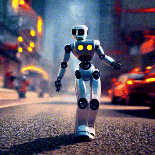 A_robot_dances_on_a_road,_animation_style.gif