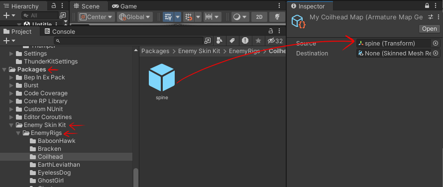 Location of the included enemy armature hierarchies in the project explorer