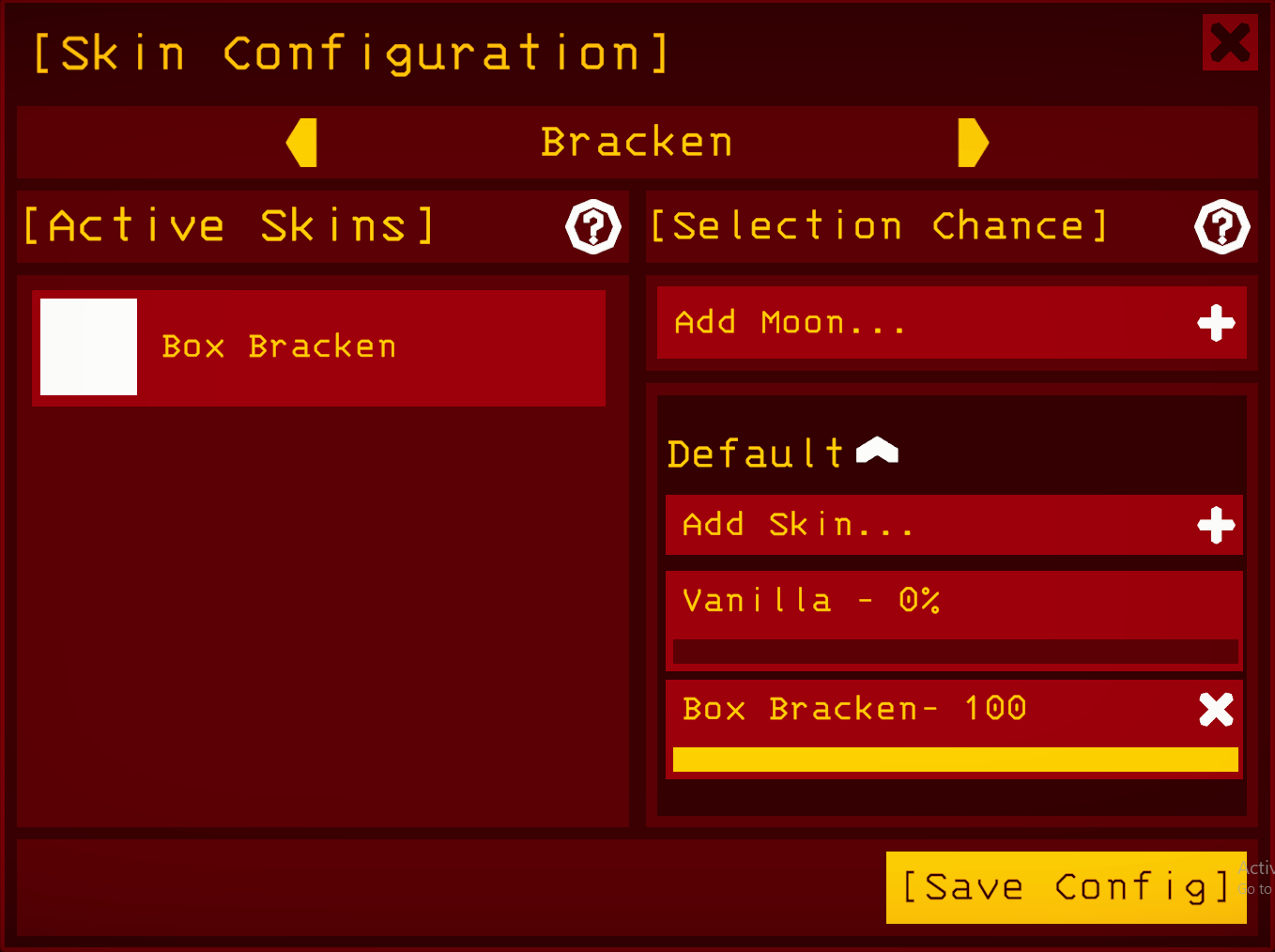 The skin configuration menu as it appears in the Lethal Company GUI