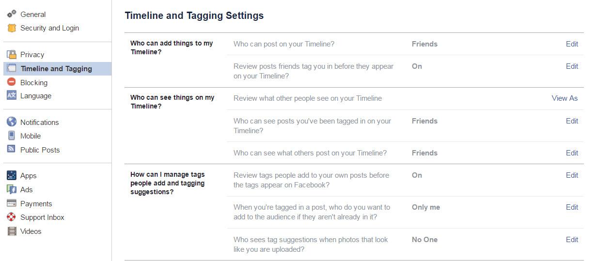 Timeline and Tagging Settings page