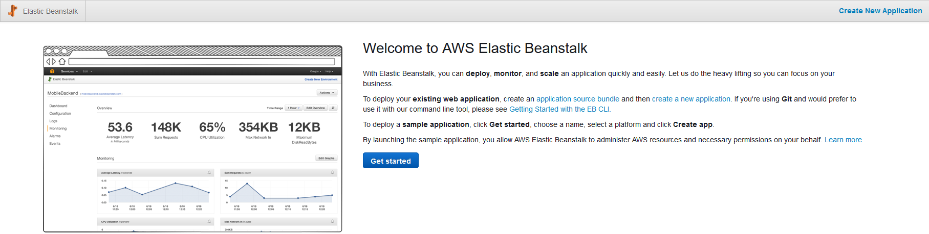 Cuplikan laman dapan Elastic Beanstalk Management