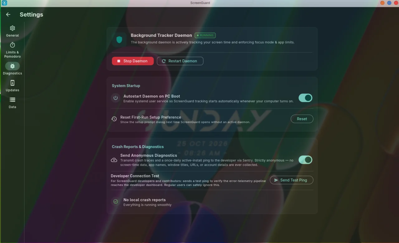 Settings — Diagnostics