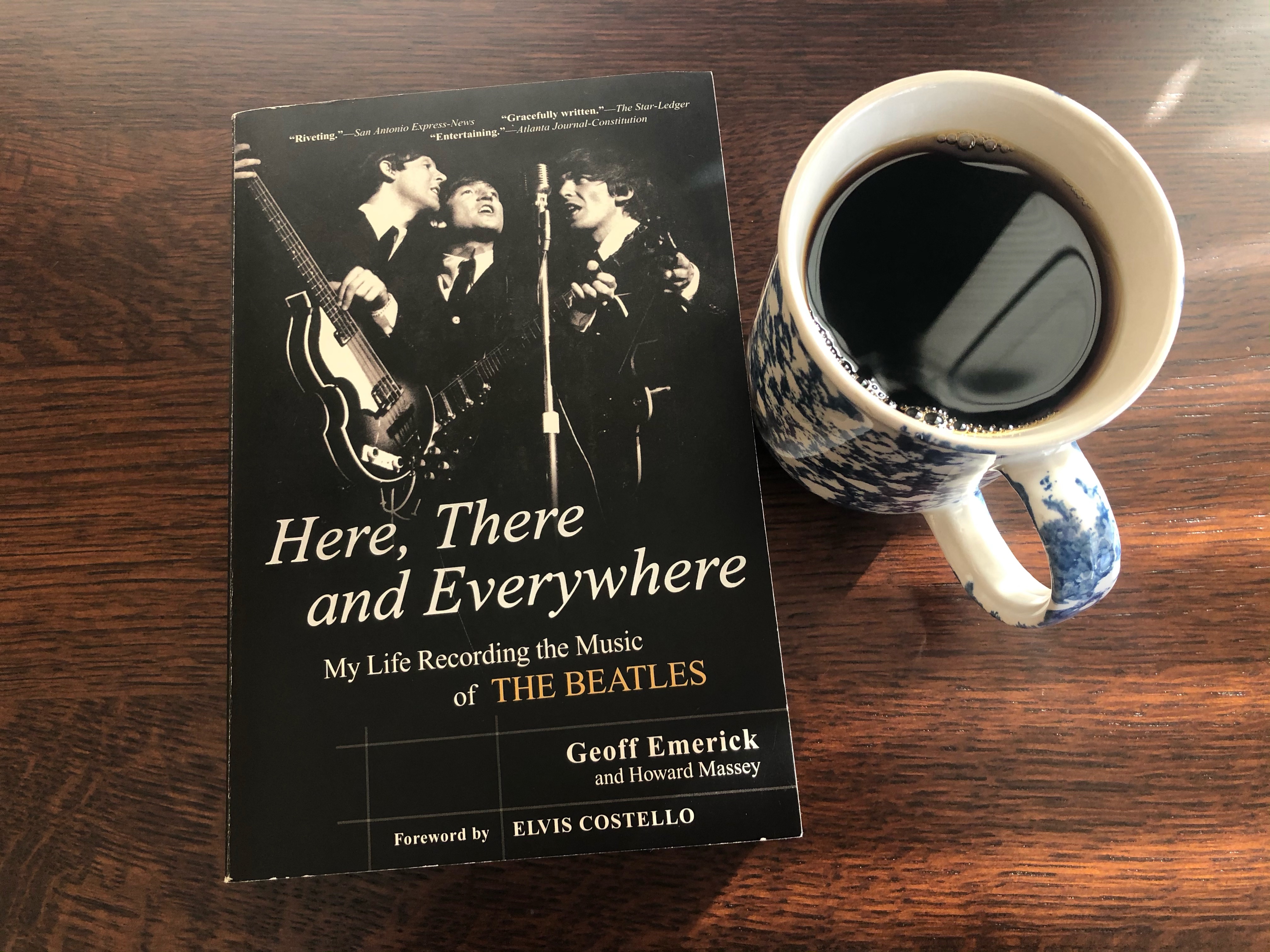 Here, There and Everywhere by Geoff Emerick book and a cup of coffee