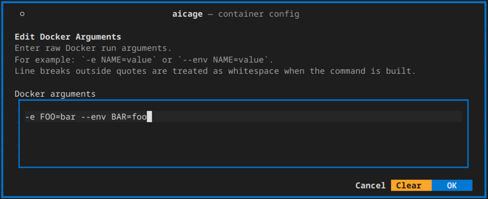 Docker args