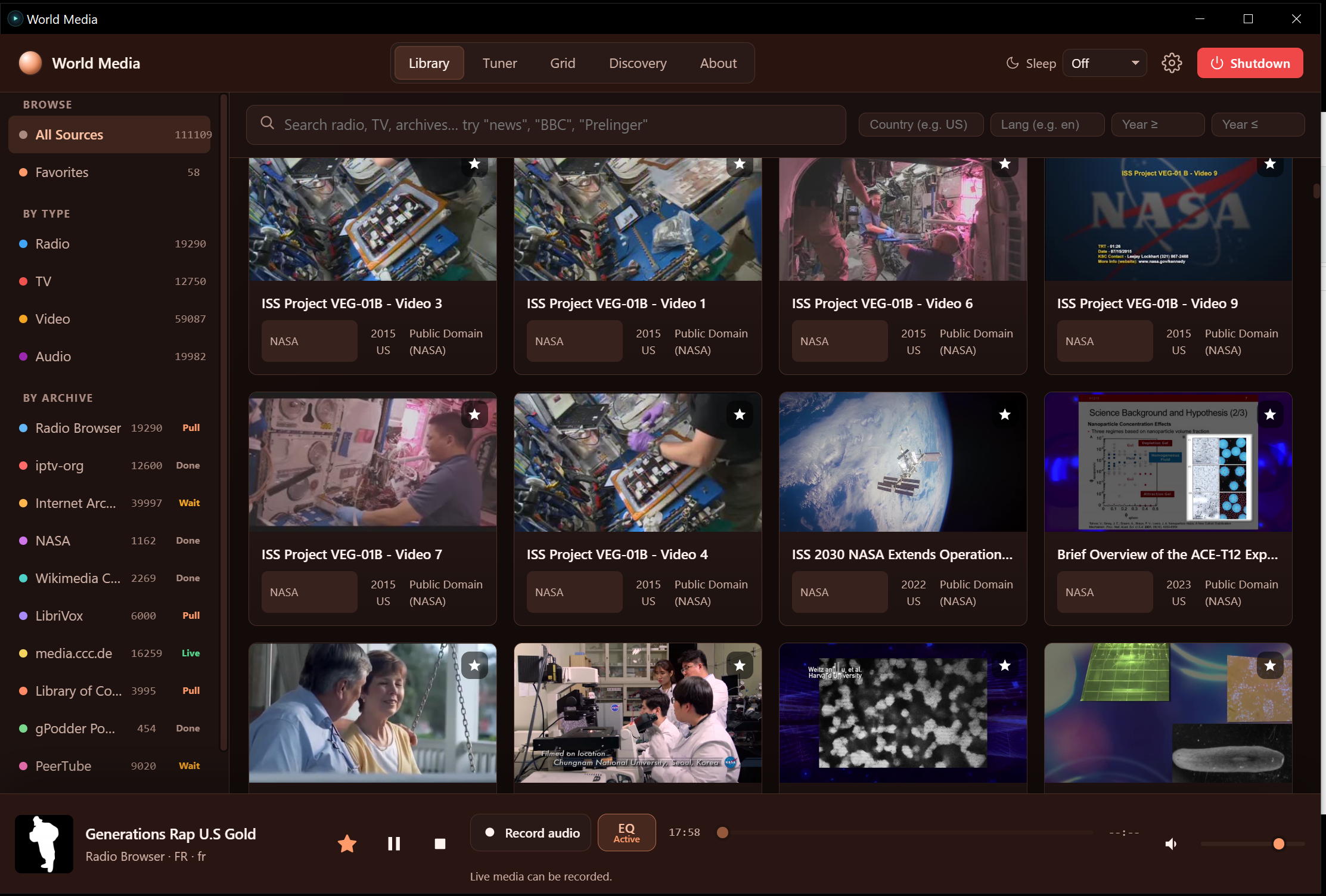 World Media Library with all eleven public sources