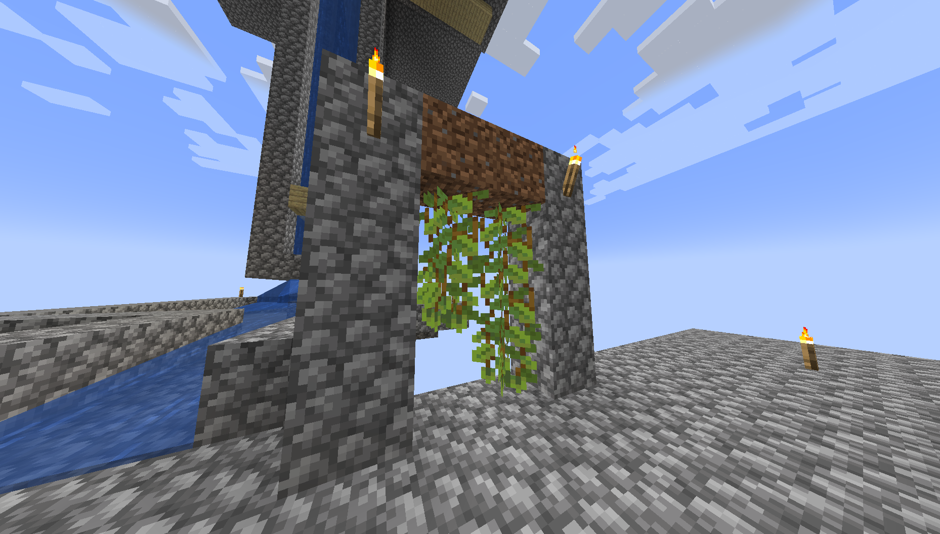 A screenshot of glowberry vines in Minecraft