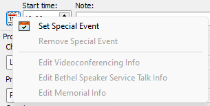 Special events context menu