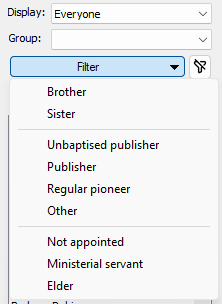 Filter menu