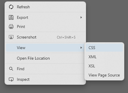 Context menu > View > CSS