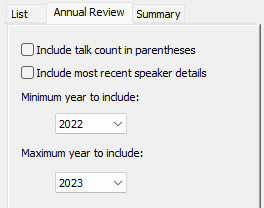 Annual Review report settings