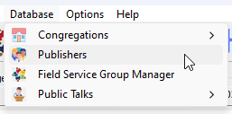 Database menu - Publishers