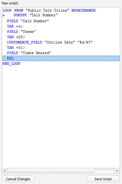 Custom Script Editor - Raw Script Pane
