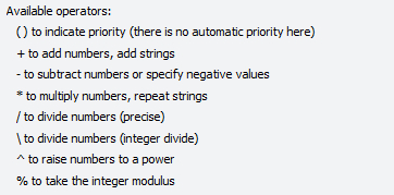 Expression Editor Operators