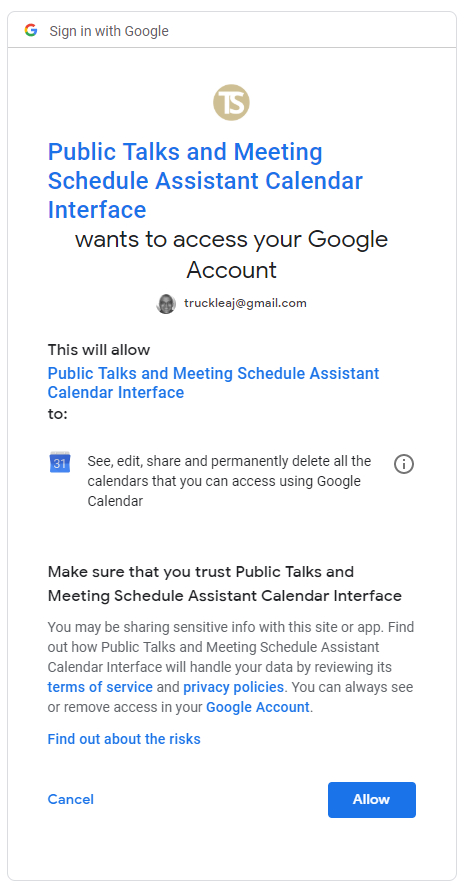 Google Calendar Authentication - Step 3