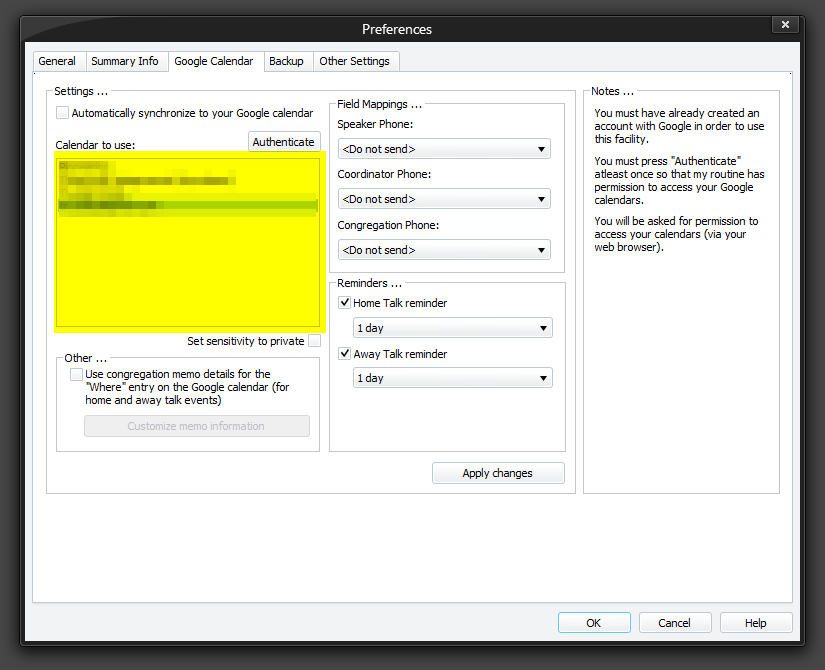 Google Calendar Authentication - Calendar List