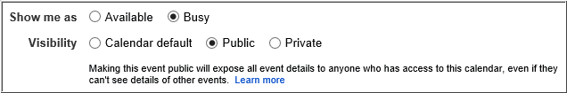 Calendar sensitivity / visibility