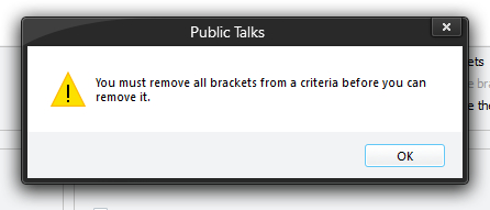 Remove Criteria Popup Message