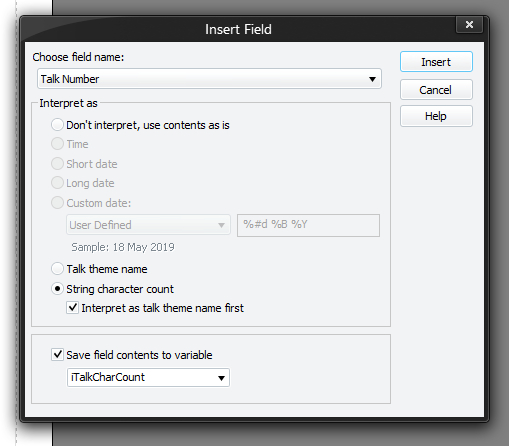 Insert Field Window