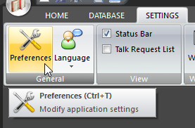 Preferences button