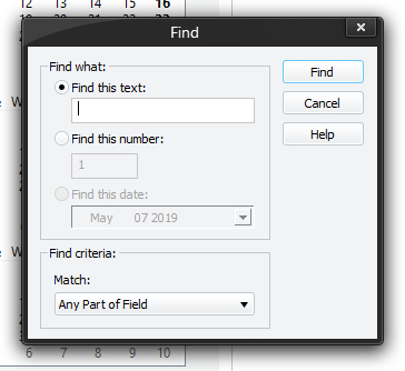 Find Entries Window