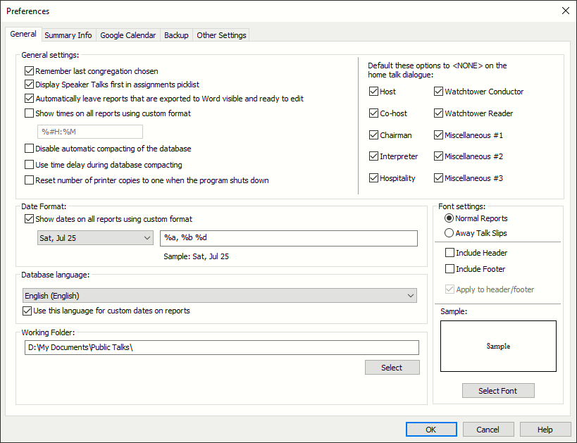 Preferences Window