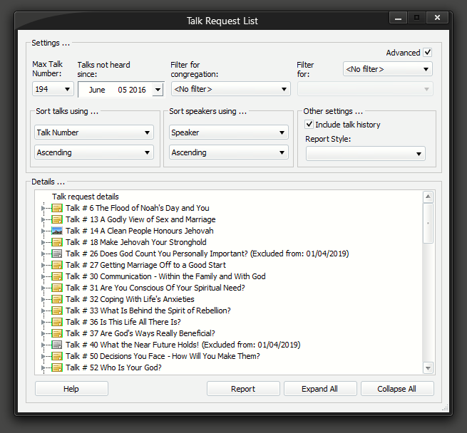 Talk Request List Window