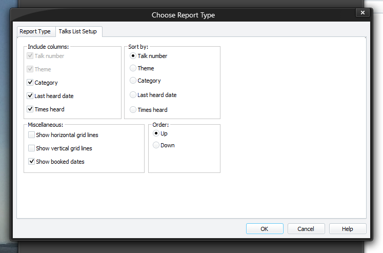 Talks List Setup