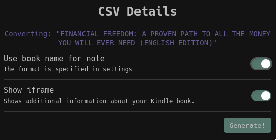 Kindle CSV Converter Obsidian--~ CSV