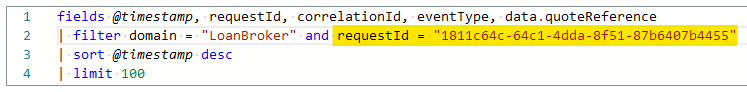 Logs Insights query for a specific request id