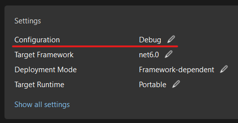 Visual Studio publish settings