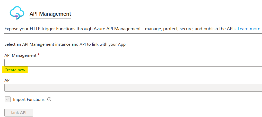 Azure portal create API Management