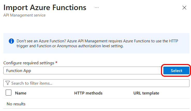 API Management showing Import Azure Functions