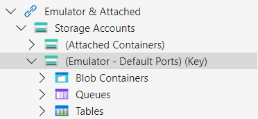 Storage Explorer showing emulated storage