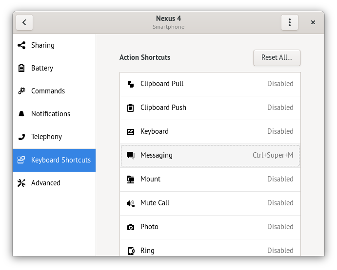 Device Settings - Keyboard Shortcuts