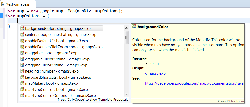 GMaps Object literal completion