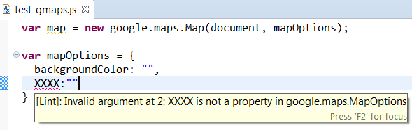GMaps Object literal validation