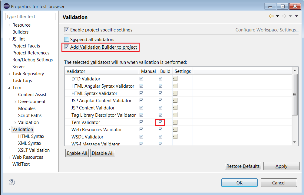 Tern validator - Add Validation Builder