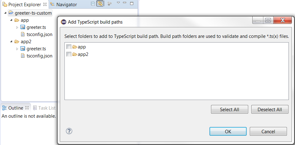 TypeScript Build Path Add Dialog