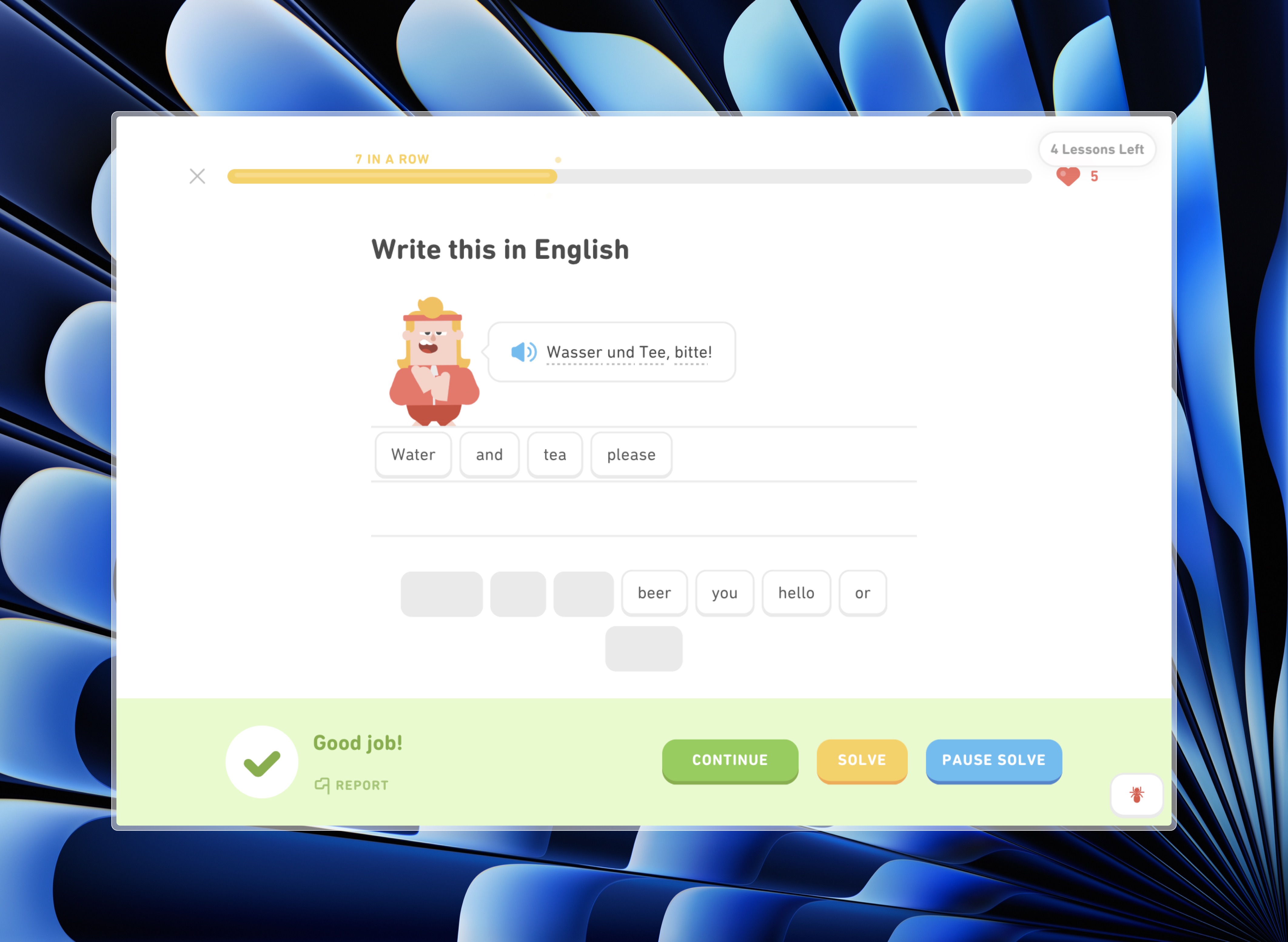 Duolingo Pro - Solving a question