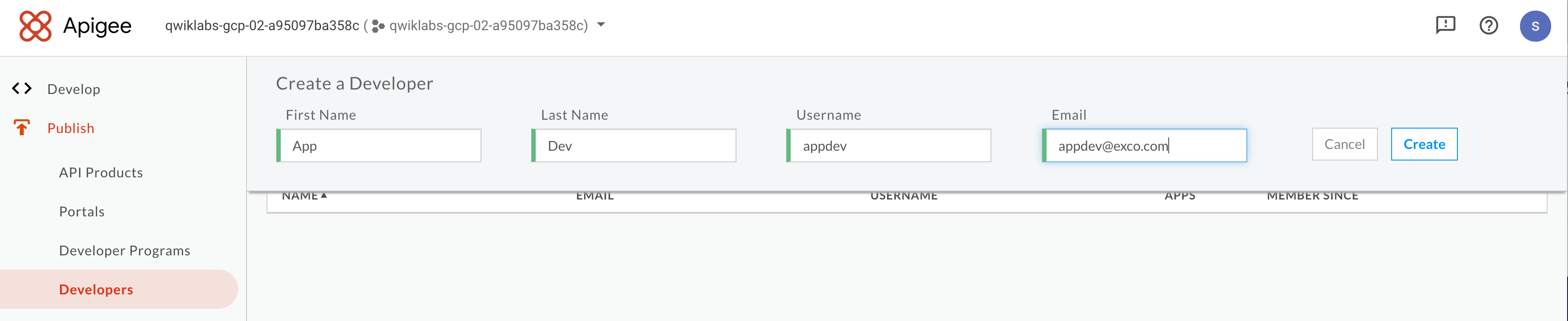 Apigee Create Developer