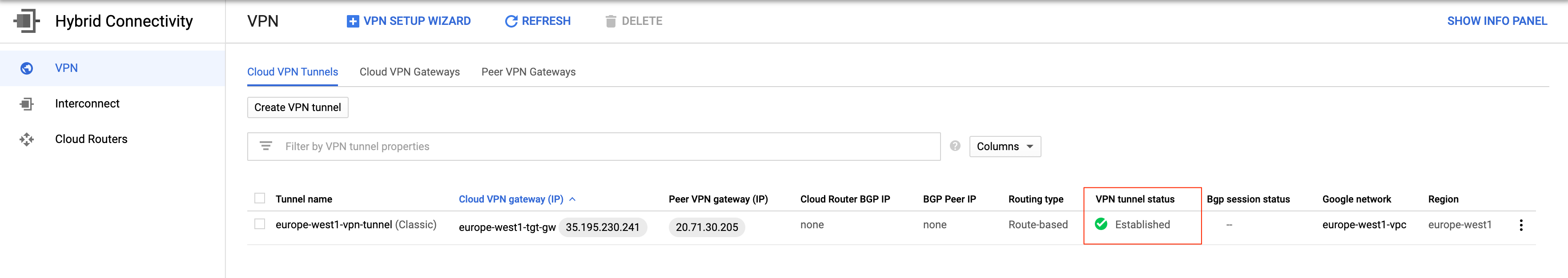 GKE VPN Connection Status