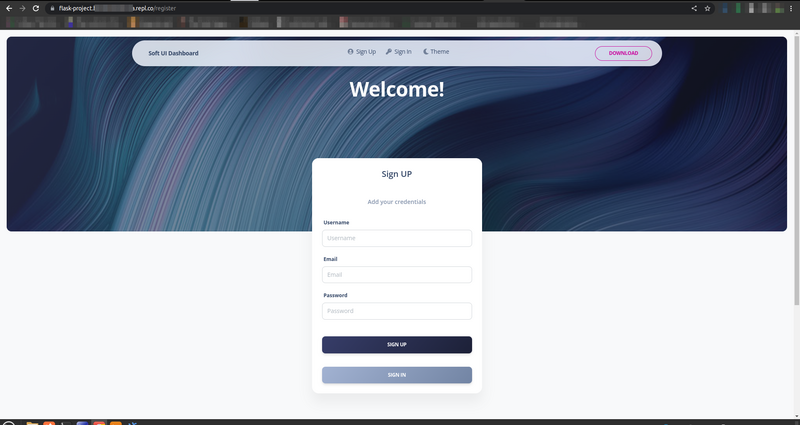 Flask soft ui dashboard signup page